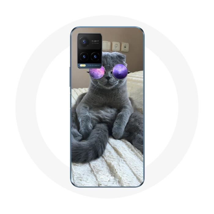 Coque pour Vivo Y21s 2021 / Y21 2021 Chat avec Lunettes de vue violettes