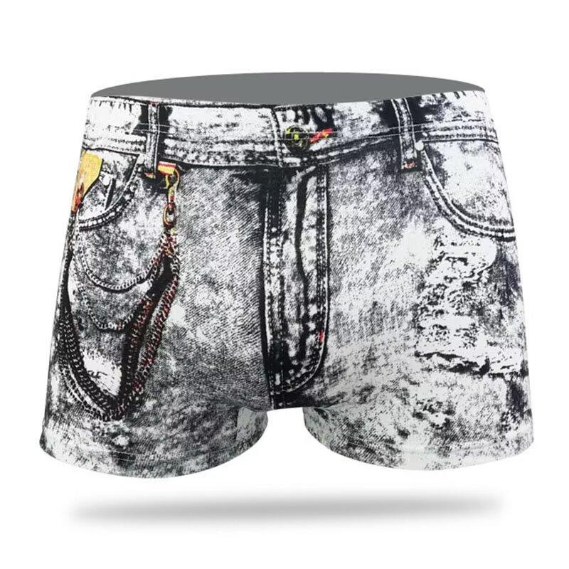 Lustige Neuheit Herren Unterwäsche Shorts Erwachsene Denim Druck Jeans Baumwolle Stretch Unterwäsche XXXL schwarz