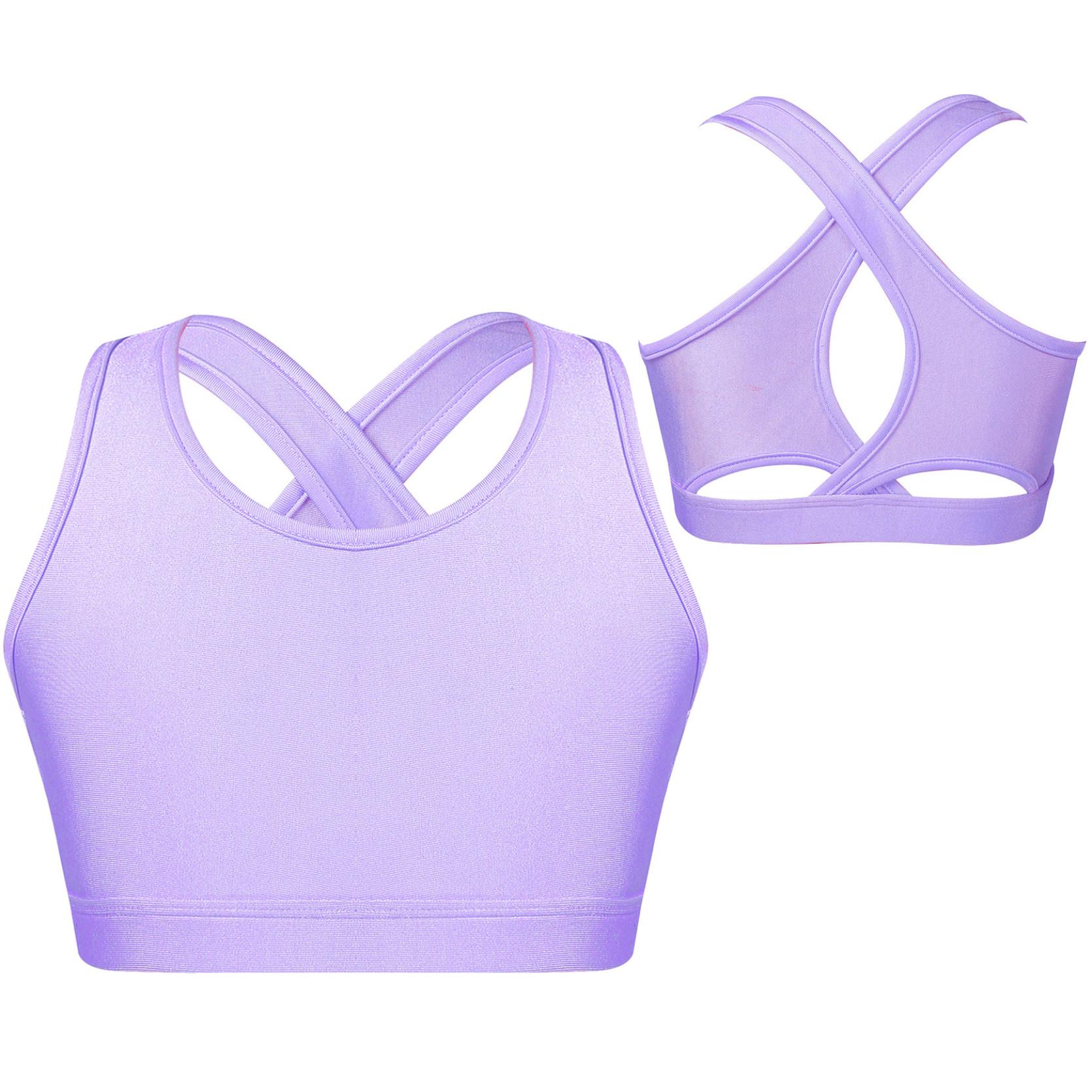 Kinder Mädchen Tanz Top Sport Crop Top Westen Schultergurte ärmellos Schlüsselloch-Rückseite stoßfest Laufen Gym Yoga Sport-BH Top 5-6 Years violett