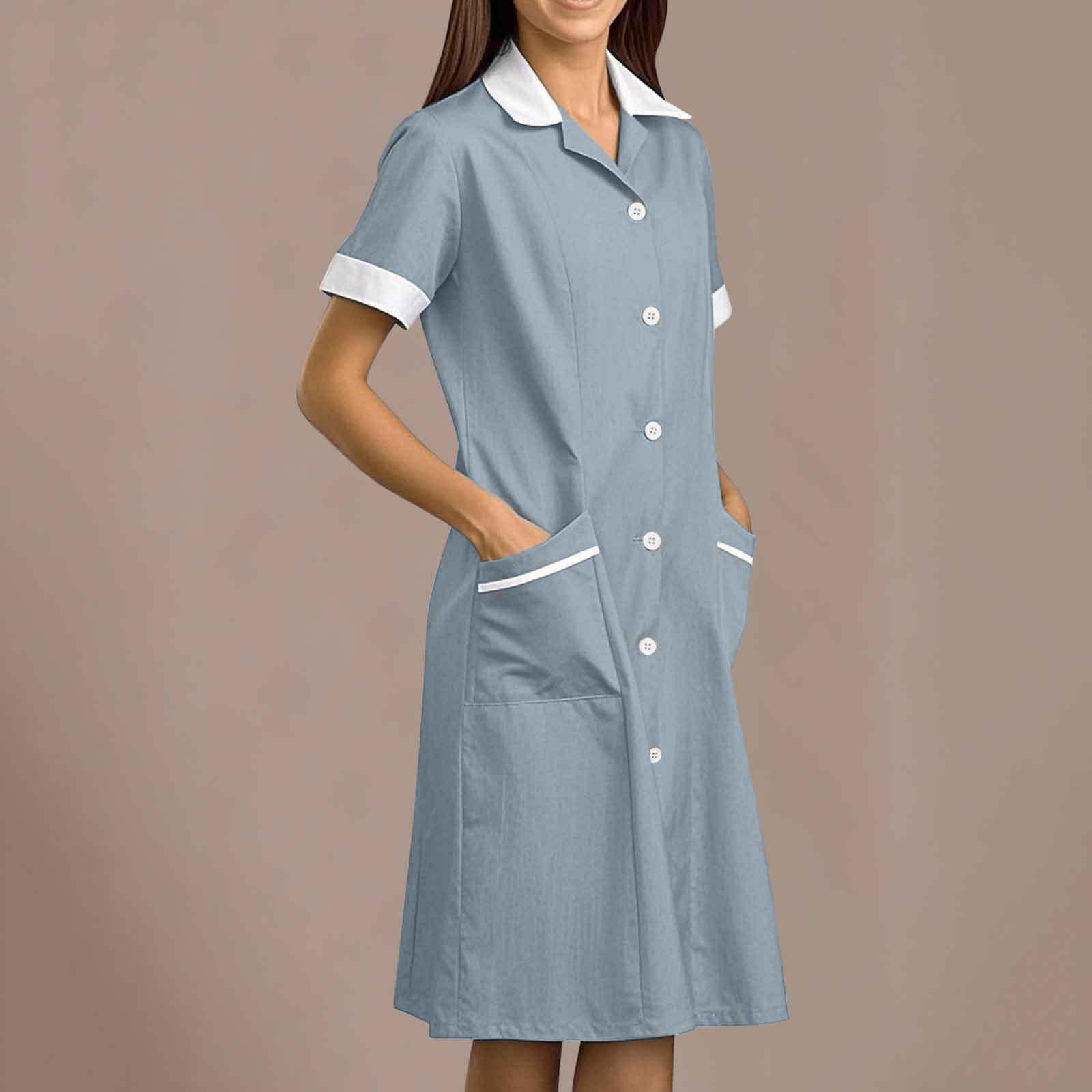 Damen Modische Pharmazeutische Uniform Uniform Lang- und Kurzarm Slim Fit Arbeitskleidung XXL hellblaue