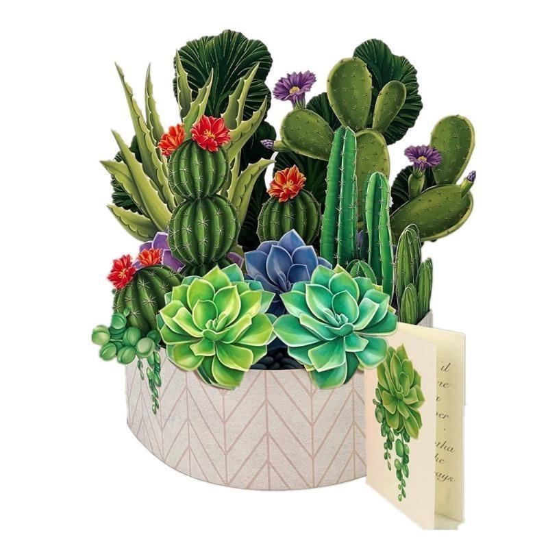 3D-Popup-Karte „Kaktusgarten, ewige Blume“, Geschenk zum Muttertag, Geburtstagsgeschenkkarte mit Karte und Umschlag. 1 pc