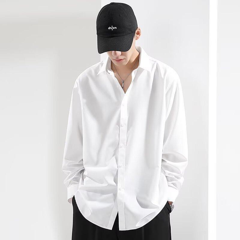 Sommer Eis Seide Hemd Herren Langarm Weißes Freizeit Hemd Locker Übergröße Hängend 2025 High-End Inch Hemd Dünner Stil 5XL weiß