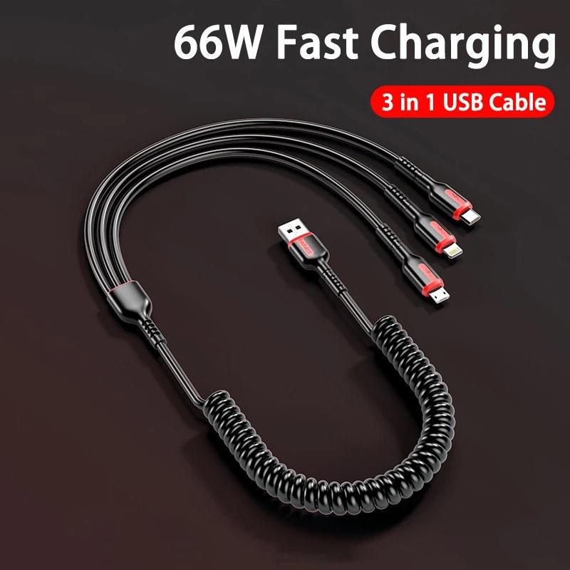 3 in 1 66W 6A Schnellladekabel USB Typ C Micro USB Kabel für iPhone Ladekabel für Samsung Xiaomi Ladekabel 1.5 M