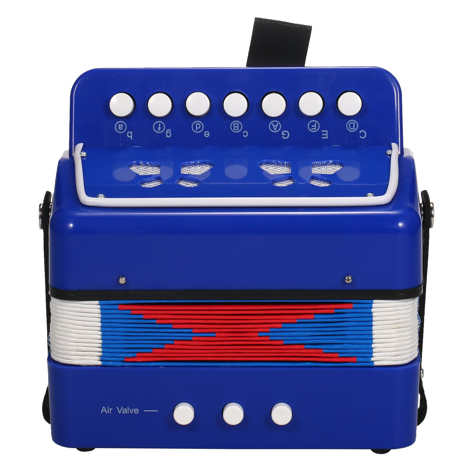 Akkordeoninstrument, 7 Tasten, 2 Bässe, kleines Akkordeon, pädagogisches Musikinstrument, Weihnachtsgeschenk blau