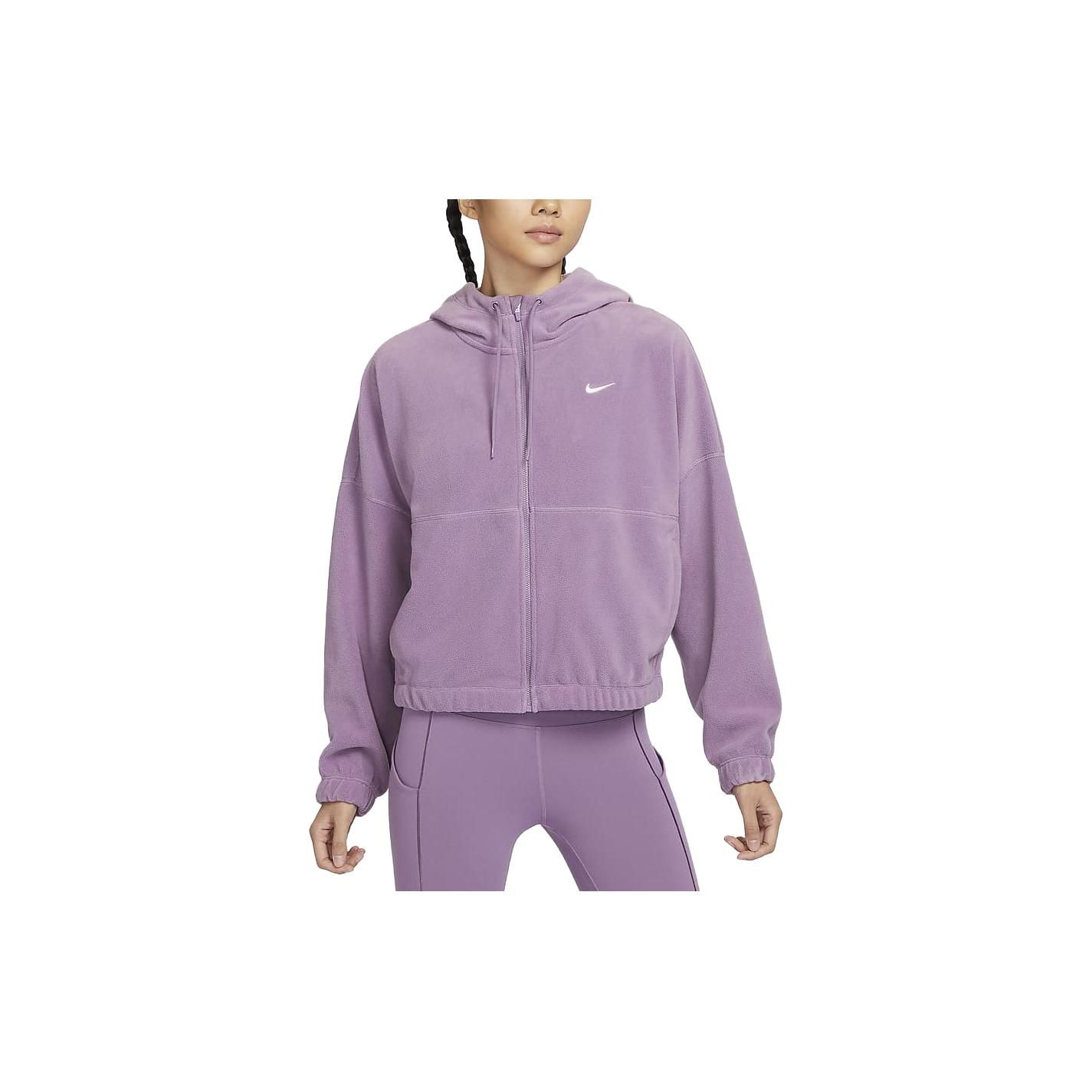 Nike Therma-Fit One Einfarbige Kapuzen-Freizeit-Fleecejacke mit Reißverschluss für Damen Jacken Dust-Purple FB5639-536 L