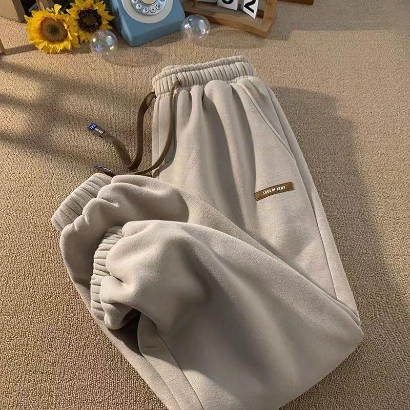 Herbst Winter Jogginghose Frauen Warme Hosen Casual Hosen Lose Lamm Länge Hosen Warme Sport Hosen M khaki
