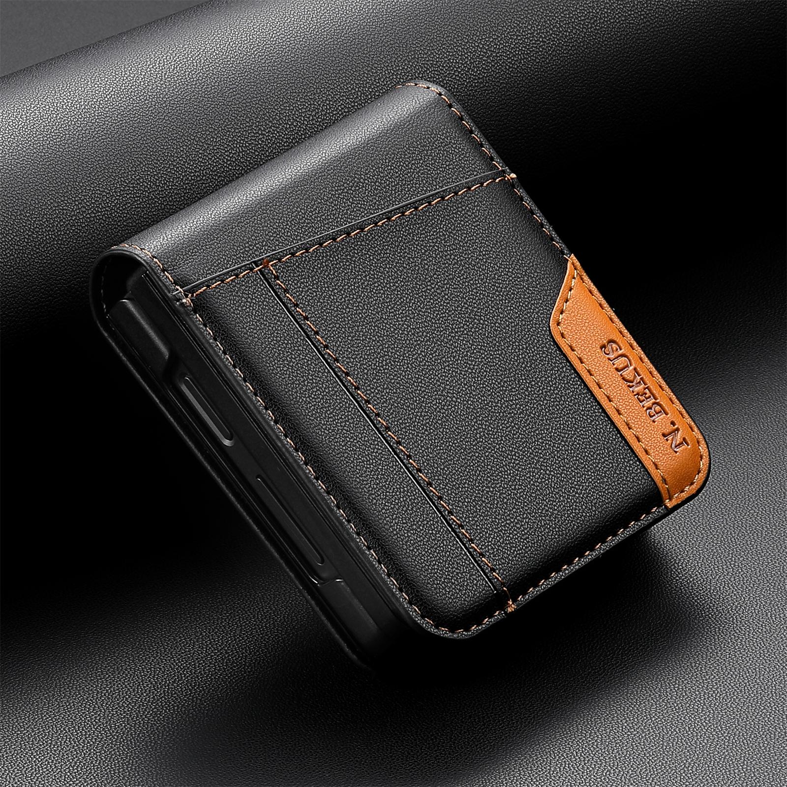 Flip Leder Handyhülle Für Samsung Galaxy Z Flip 8 7 FE 6 5 4 3 5G Flip7 Flip8 Geldbörse Kartenhalter Handy Tasche Buch Hülle Etui Samsung Z FLip 5 black