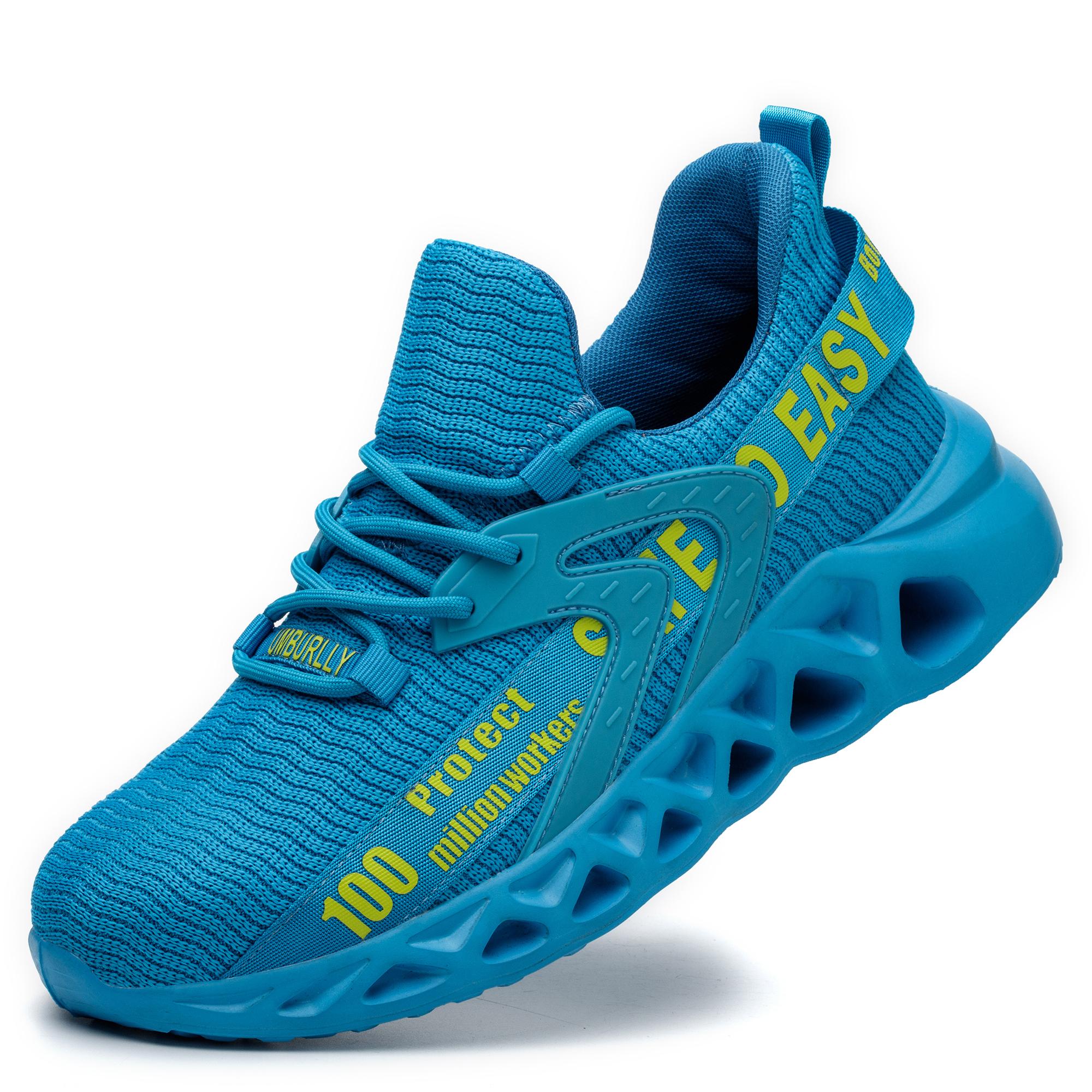 Leichte Sicherheitsschuhe mit Stahlkappe, atmungsaktive Industrieschuhe, unzerstörbare Arbeitssicherheitsstiefel für Herren, durchtrittsichere Arbeitsschuhe für Herren 40 blau