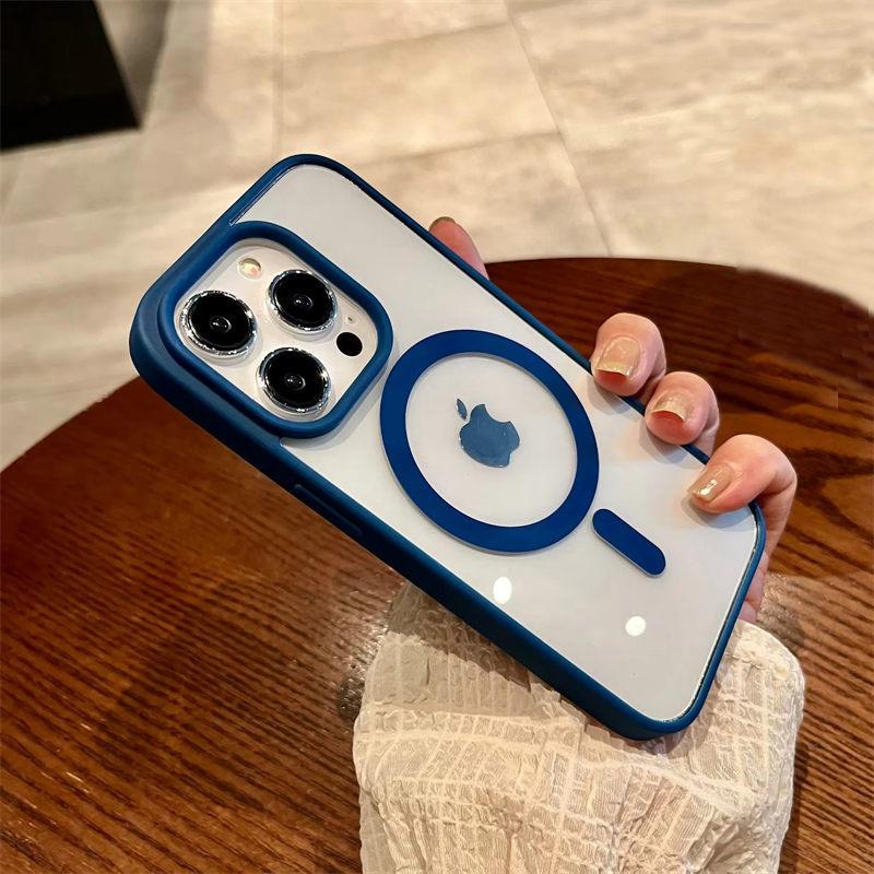 Luxuriöse transparente Magsafe-Hülle für iPhone 16 15 14 13 12 11 Pro X XS XR Max Mini 7 8 Plus SE 2022 Magnetische kabellose Ladeabdeckung iPhone 13 Mini navy blau