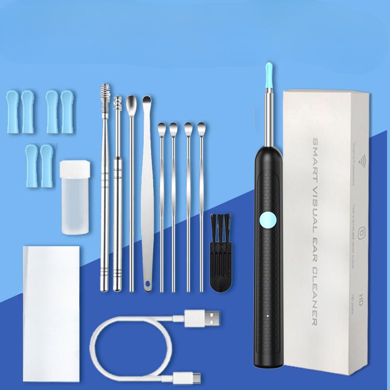 Werkzeug zur Ohrenschmalzentfernung, Kamera, 8 m HD-Kamera und 6 LED-Leuchten, Ohrenreiniger mit Kamera-Endoskop, Ohrenreinigungsset für Erwachsene und Kinder schwarz