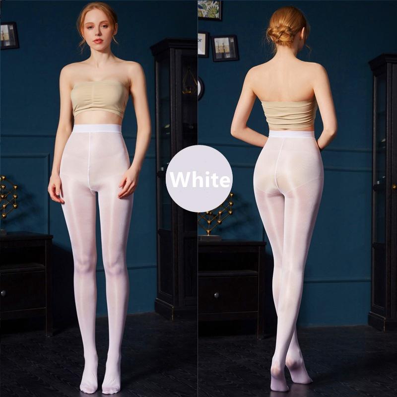 70D Oil Shiny Strumpfhosen Shaping Strümpfe Strumpfhosen Reflektierende glänzende lange Socken Nachtclub Strumpfhosen XL weiß