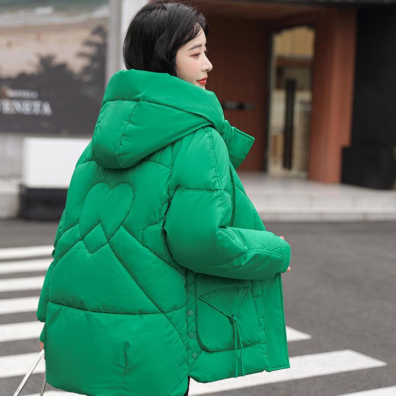 Baumwollgefütterte Jacke Damen Winter Koreanische Version Lockere Gepolsterte Jacke Mit Kapuze Lockere Allgleiches Dicke Warme Jacke XXXL grün