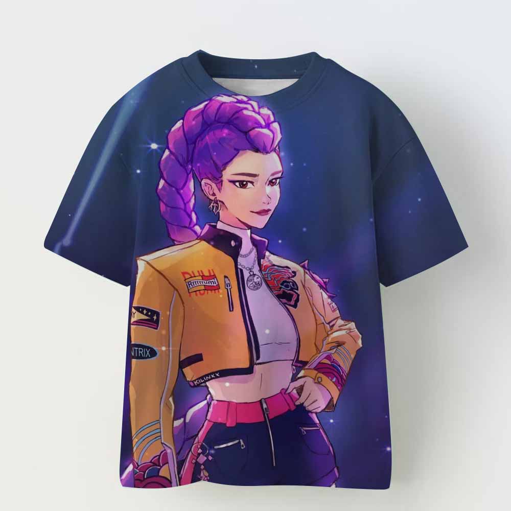 Kpop Dämonenjäger Kinderbekleidung Kurzarm-T-Shirt Niedliches Jungen-Mädchen Kreativer Bunter Musterdruck Bequemes Weiches T-Shirt 120