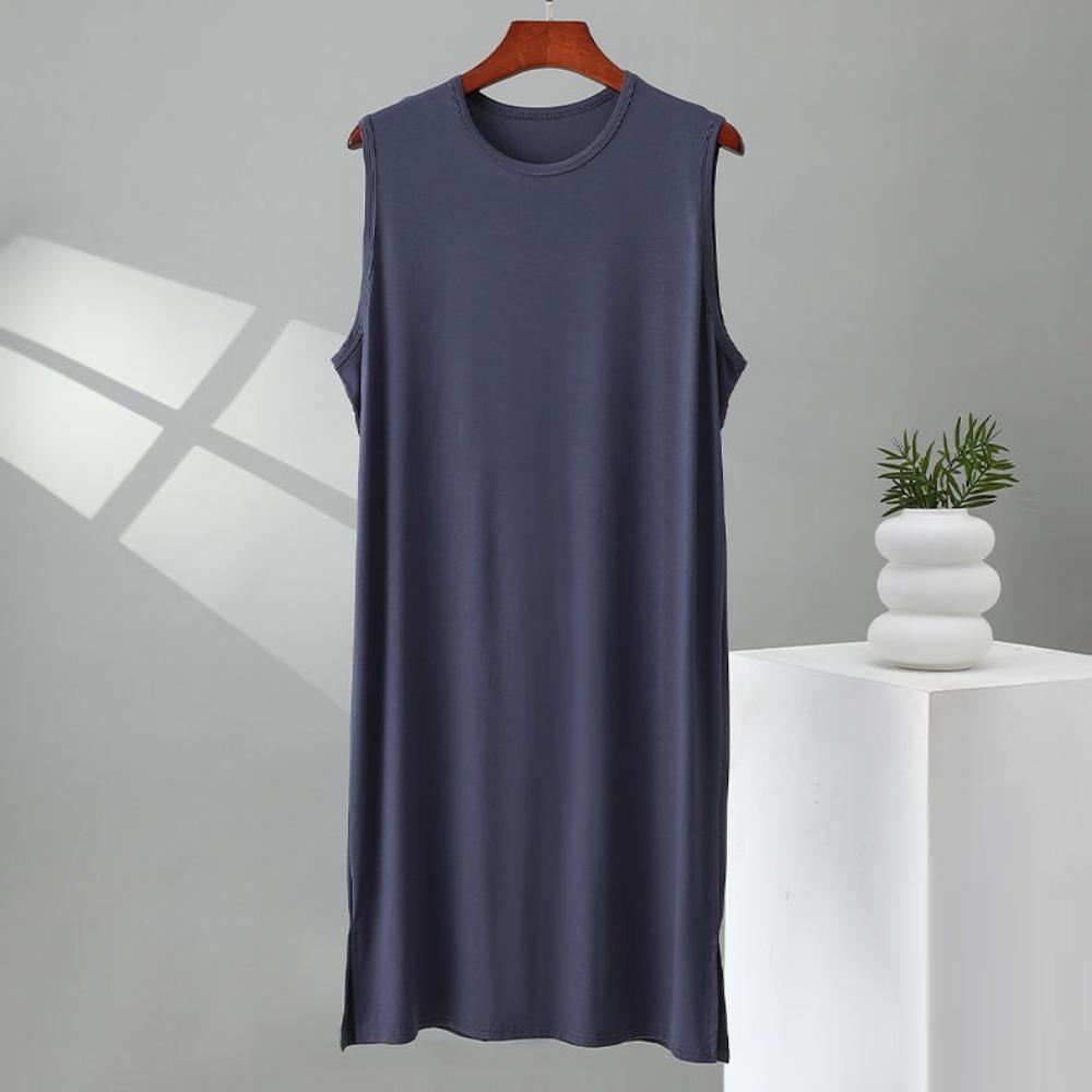 Langes Herren-Hemdkleid, Kniehohe Tunika in Übergröße für Herren, Übergroßes Modal-Hemdkleid, Loungewear für große Männer, Streetwear-Kleid für Herren 3XL(80-100kg) grau