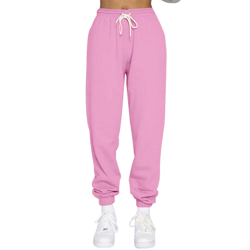 Frauen Plüsch Hosen Casual Winter Weibliche Kordelzug Einfarbig Freizeit Sport Elastische Hosen Haren Hosen 2XL rosa