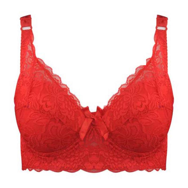 Frauen Unterwäsche Kleiner BH Plus Size Undewire Verstellbarer Spitzen-Damen-BH Brustbezug BCD Große Spitzen-BHs 42/95D rot