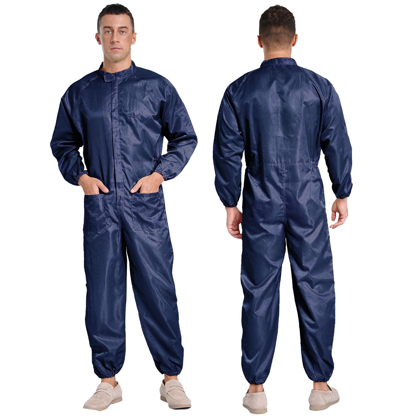 Herren Erwachsene Antistatischer Staubdichter Overall M-5XL - Stehkragen Frontreißverschluss Ganzkörper-Overall Einteilige Arbeitsuniform für Werkstattarbeiter 4XL navy blau