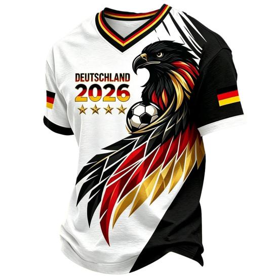 Herren Deutschland T-Shirt, Fußballfans T-Shirt, Deutschlandflagge V-Ausschnitt T-Shirt, Stilvolles Deutschland Symbol T-Shirt für Fußballfans M schwarz weiße