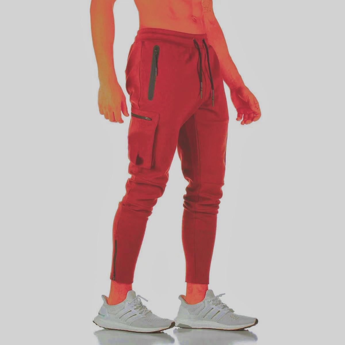Jogger Männer Jogginghose Running Training Hose Männer Fitness Sportswear Männlichen Fitness-Studio Cargo Hosen Workout Dünne Hose L rot