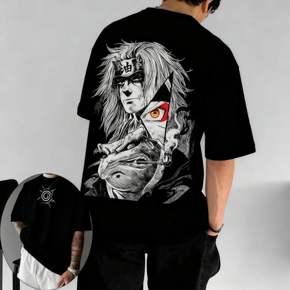 Naruto Herren T-Shirt Jiraiya Sommer und Herbst Anime Jungen Kinderbekleidung Kurzarm Retro Harajuku Stil Eltern-Kind-Kleidung S weiß