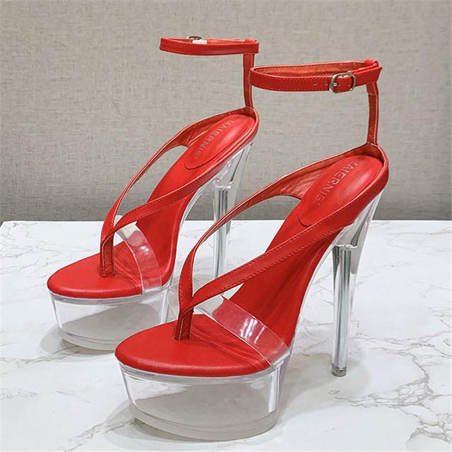 Damen 14cm High Heels 4cm Plateau Fetisch Sandalen Lady Stripper Flip Flop Catwalk Heels Nachtclub Transparent Pleaser Schuhe 41 rot