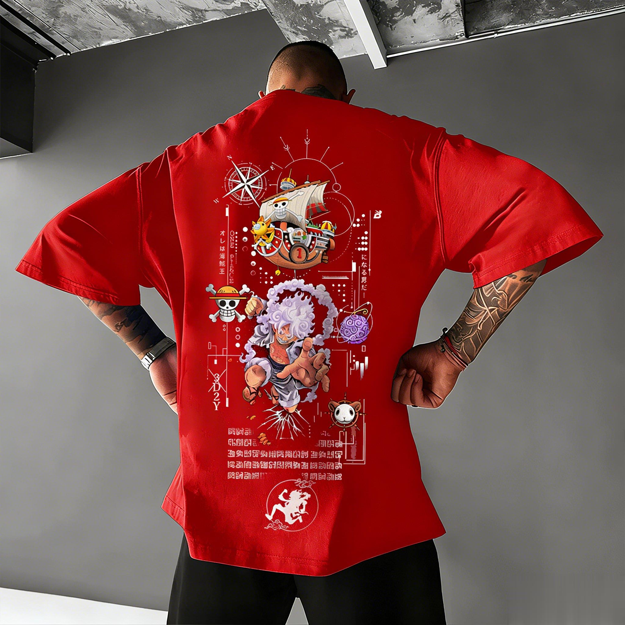 Ace Chopper Grafik T-Shirt Herren Damen 2026 Sommer Streetwear Oversized Baumwoll-T-Shirt Lässige Kurzarm-Oberteile M rot