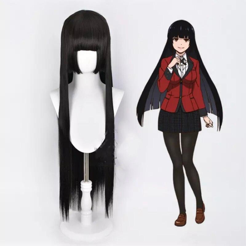 Anime Cosplay Perücke Haar Kakegurui Yumeko Jabami Hitzebeständige Synthetische Haar Lange Gerade Schwarz Grau Cosplay Perücke schwarz