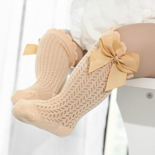 Baby Mädchen Socken Kleinkind Baby Schleife Baumwolle Sommer Netz Dünn Baby Kniestrümpfe Neugeborenes Säugling Spitze Lange Baby Jungen Socken 0-24 Monate M 12to24month