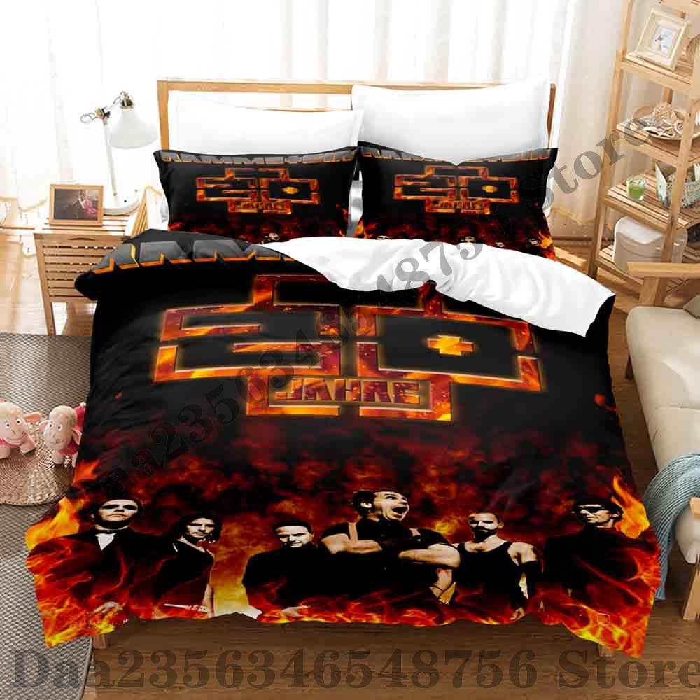 Rammstein Bettwäsche Set Einzelbett Twin Full Queen King Size Bettwäsche Set Erwachsener Kind Schlafzimmer Bettbezug Sets 3D Anime Bettlaken Set EU Double(200*200cm)3pcs