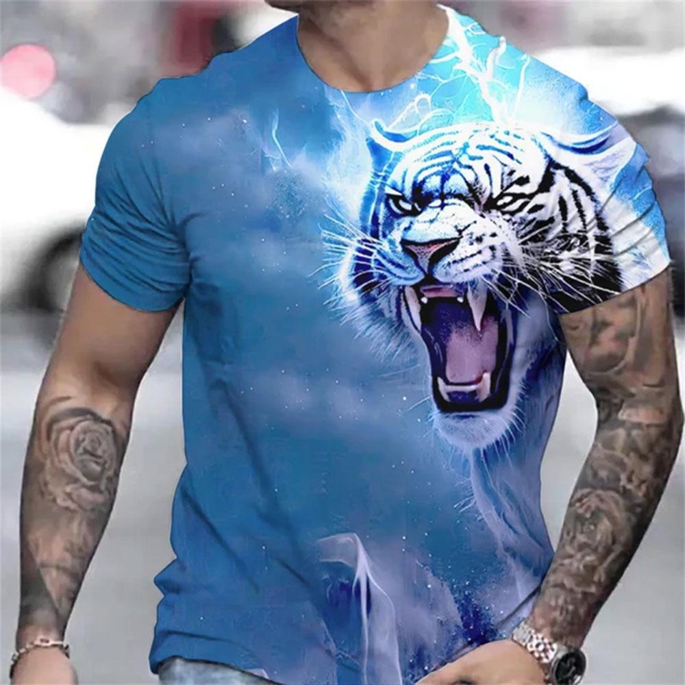 Neues Herrenmode Vielseitiges Rundhals Kurzarm T-Shirt 3D-gedrucktes Wolfsmuster Tops Tees Sommer Outdoor Herrenbekleidung 5XL