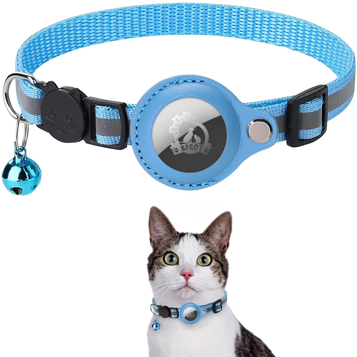Katzenhalsband mit Schutzhülle für Airtag Anti Lost Locator Tracker Hundezubehör Reflektierende Haustierhalsbänder 22-32cm blau