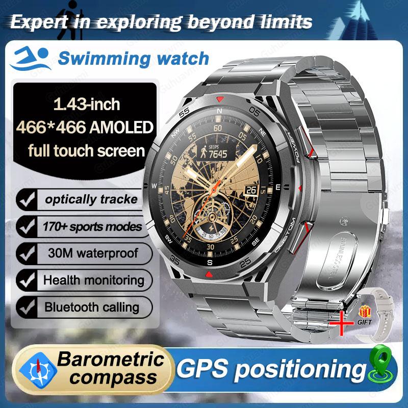 2025 Neue GPS Smartwatch Herren Bluetooth Anruf 100+Sport GPS Track Uhren Sprachassistent Wasserdichte Smartwatch Für Android IOS Steel Belt silber