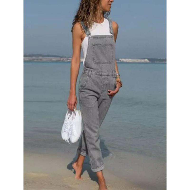 Damen Jeans Latzhose Locker Latzhose Jeans Kleidung Verkauf S grau