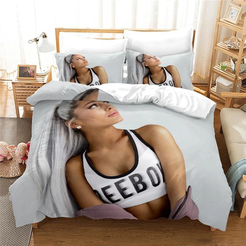 Ariana Grande Bettwäsche-Set 3D-Druck Mode Pop-Sängerin Heimdekoration Junge Mädchen King Size Bettwäsche-Set Bettbezug Kissenbezug EU single(135x200cm)