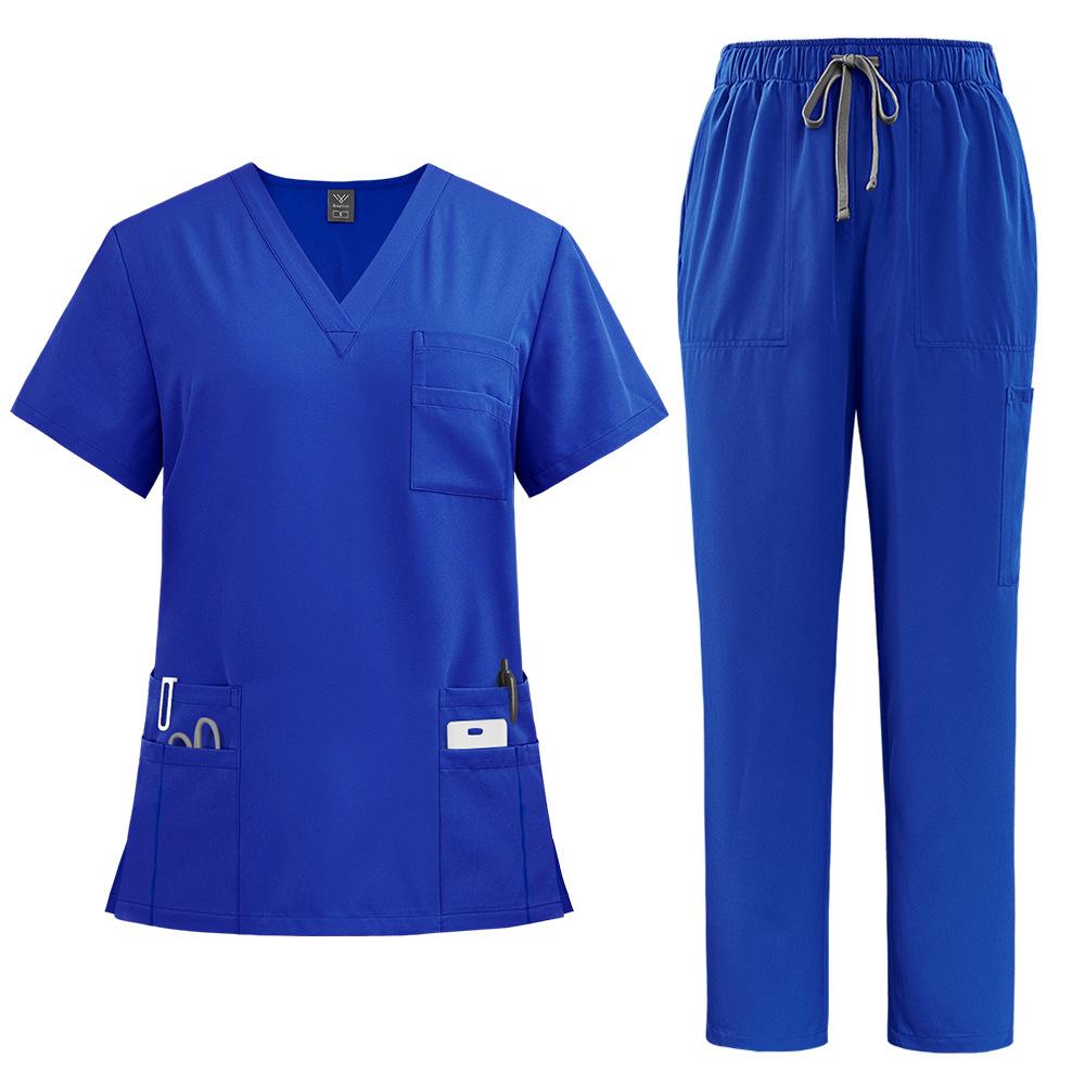 Zweiteiliges Set mit V-Ausschnitt und kurzen Ärmeln, schnell trocknende Anzüge, Pflegeuniform-Set, Oberteile + Hosen, Peeling-Anzug L königsblau