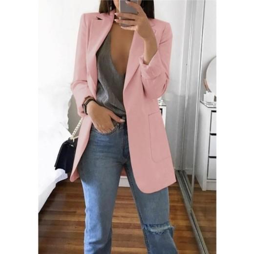 Damen-Blazer, lässig, übergroß, lang, Strickjacke, Jacke, Mantel, Herbst, modisch, langärmelig, Strickjacke, einfarbig, Büro, Damen, einfarbig, Blazer, Übergröße 4XL rosa