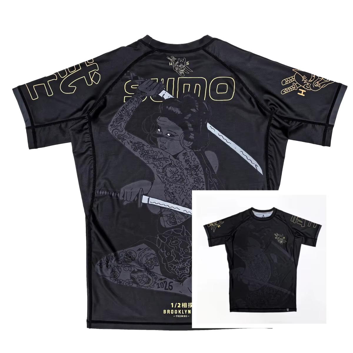 Herren BJJ/MMA Rash Guard Amerika Old School Stil Athleisure T-Shirt Sommer Atmungsaktiv Schnelltrocknend für Tägliches Fitness-Training Kinder L black