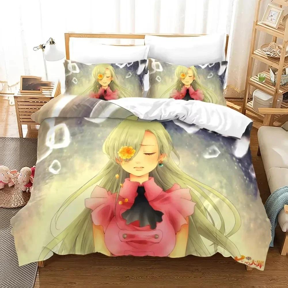 Seven Deadly Sins Anime Meliodas Bettwäsche-Set 3D-Druck Geeignet für Schlafzimmer Bettbezug-Set mit Kissenbezügen Kinder Heimtextilien AU Double 180x210cm