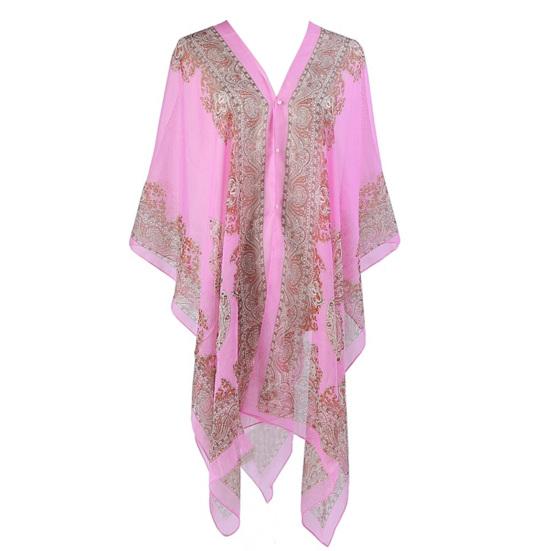 Frauen Sommer Strand Bikini Cover Up Lose Chiffon Bluse Schal Schal mit Knöpfen