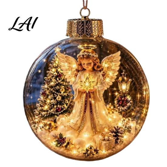 Weihnachtsdekoration für den Innenbereich Beleuchtetes Ornament mit warmen LED-Lichtern Retro-Metallkappe Dekorative Party-Hängedekoration Transparente Kugel für Feiertage G beige