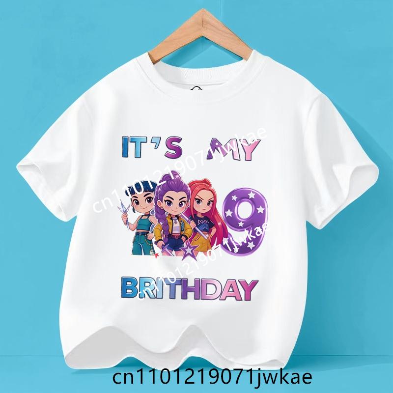 Kpop Dämonenjäger Nummer 3-9 T-Shirt Kawaii Rumy Geburtstags-Tops Partykleidung Mädchen T-Shirt Sommer Kurzarm Kinderkleidung Boutique 110 white