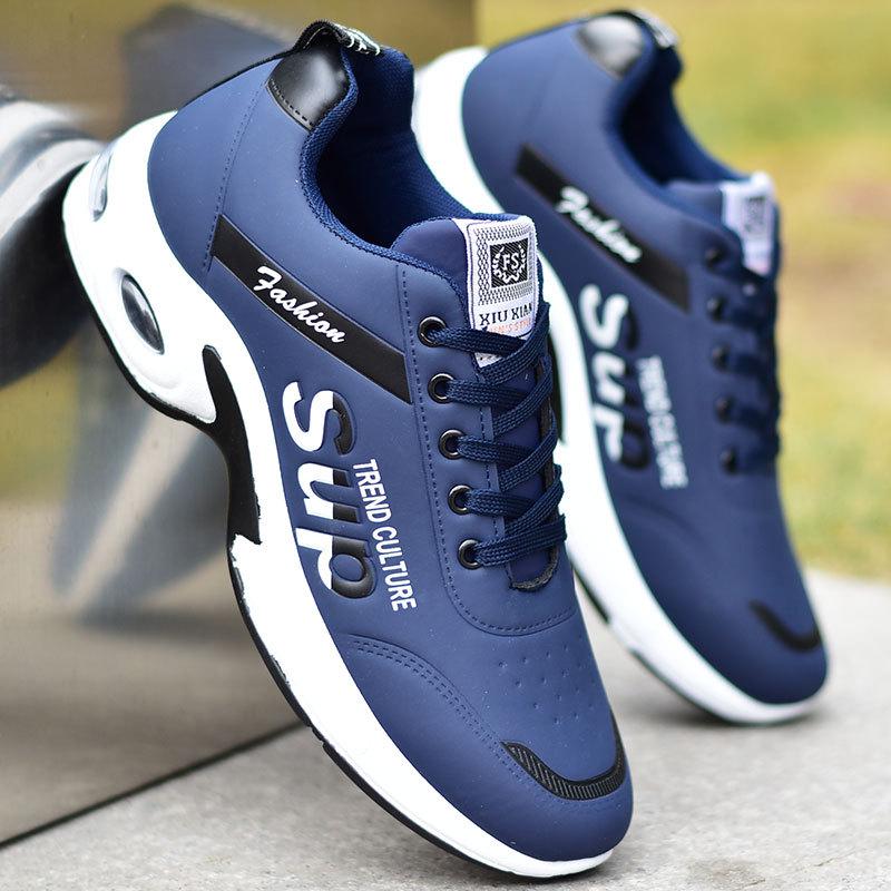 Herrenschuhe Leder Wasserdichte Sportschuhe Herren Neue Mode Student Laufschuhe Lässige kleine weiße Schuhe Herren 44 blau