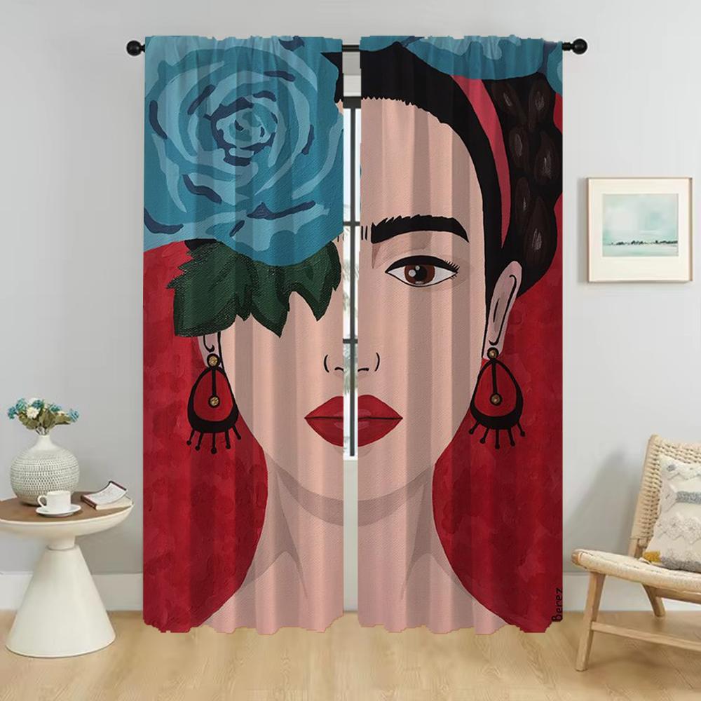 Fridas Vorhänge Kinderzimmer Vorhänge für Schlafzimmer Verdunkelungsvorhang für Zimmer 2 Paneele Jalousien Halloween Dekoration Trennwand Wohnzimmer W60xH90cmx2pcs-CL