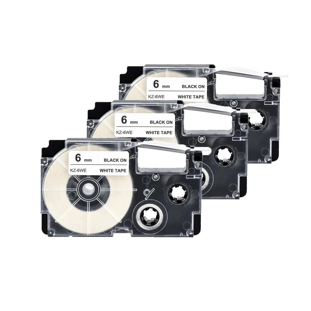 3Packs Etikettenband XR6YW XR 6WE 6mm schwarz auf weiß Etikettenbänder Kompatibel für Etikettendrucker KL8100 KL-100 KL120 KL60 KL-750 black on white