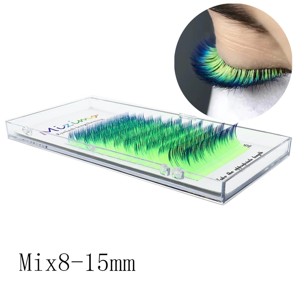 Falsche Wimpern zur Farbveredelung, 0,07, 8–15 mm, gelb, blau, zweifarbig, helle Persönlichkeit und ein Verlängerungswerkzeug für ein paar Haare 8-15mm--0.07-C