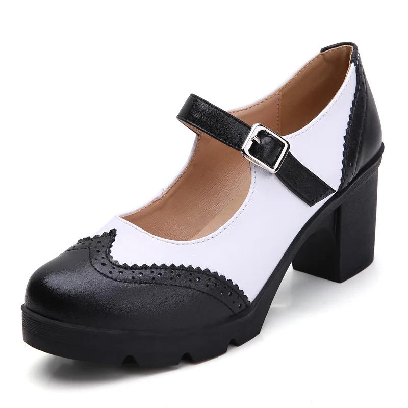 Neue Frauen Echtes Leder Schnalle Mary Janes Plattform Schuhe Frau Pumps High Heels Kleid Schuhe Retro Damen Hochzeit Schuhe 34