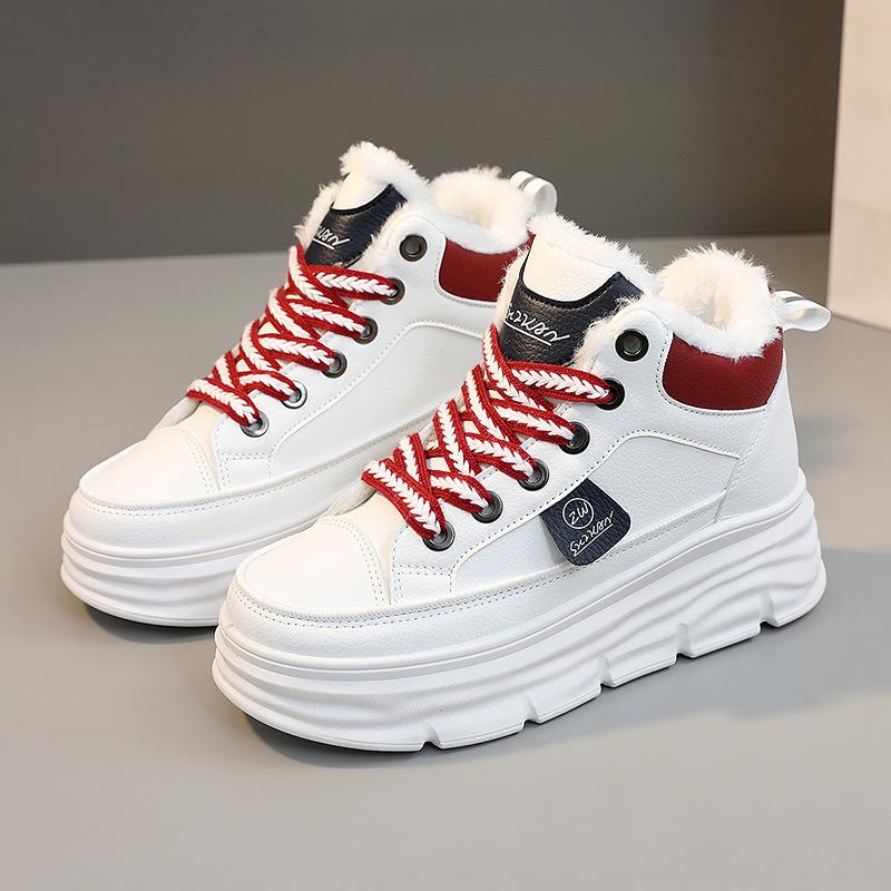 Damen Winter Leder Stiefeletten für Damen Dicke Sohle Sneaker Plateau Damen Stiefel Warm Plus Wasserdicht Sportliche Stiefeletten 35