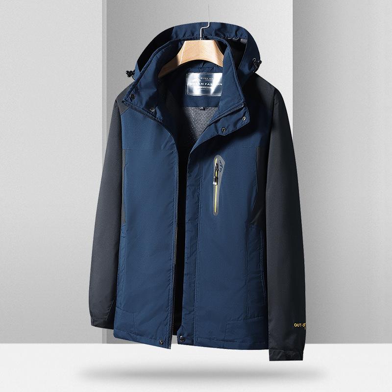 Herrenjacke, Übergröße, Einzelschuss, Herbst und Winter mit Kapuze, wasserdicht, lässige Outdoor-Sportjacke, Maschinenpistolenjacke 8XL