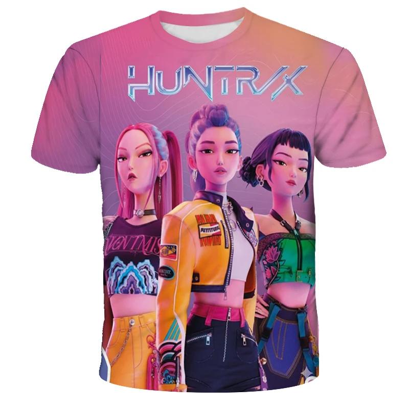 Mädchen Jungen T-Shirt K-Pop Dämonenjäger Kinderbekleidung T-Shirts Niedlicher Cartoon-Print Tee Tops 130 pink
