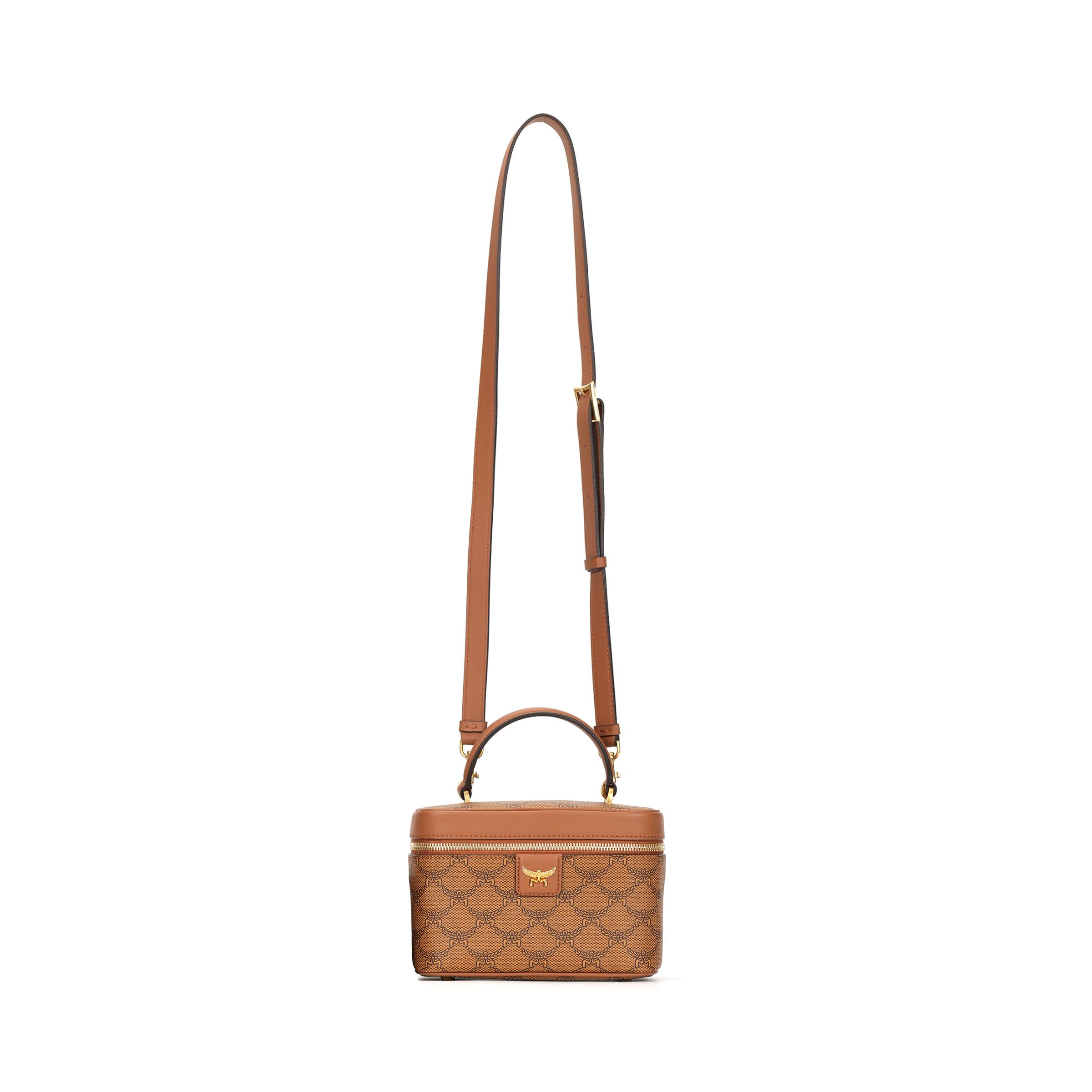 MCM Himmel Metall Logo Reißverschluss Beschichtetes Canvas und Lederbesatz Umhänge-Tragetasche Damen Handtaschen Braun MWRESAC02CO001 Basic Set (Bag+Dust Bag)
